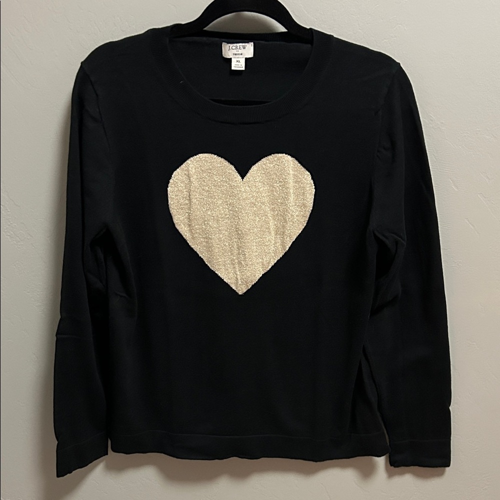 J. CREW Black Sweater with Gold Heart